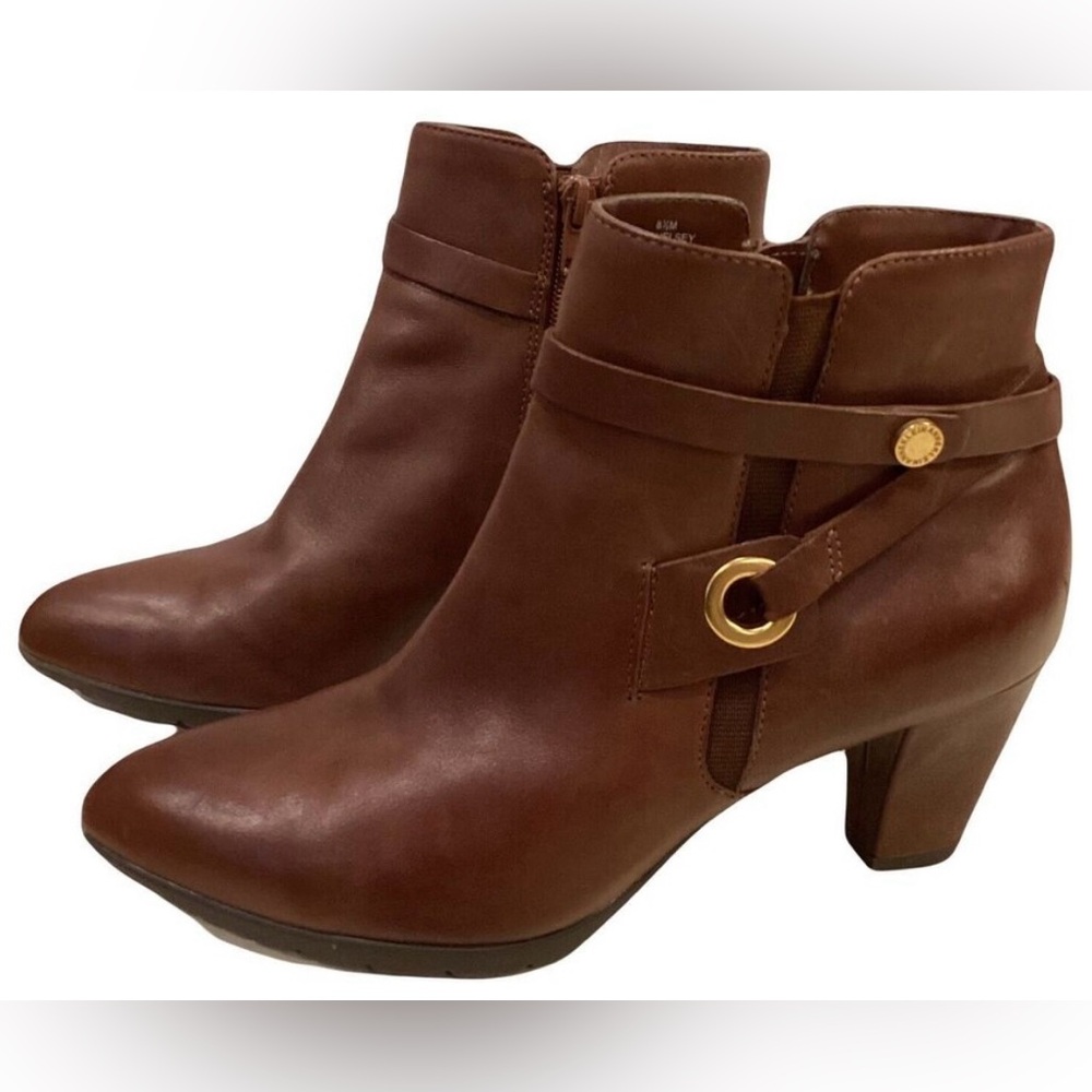 Anne Klein Chelsey Ankle Congac Brown Leather Boots 8.5M - Picture 1 of 15